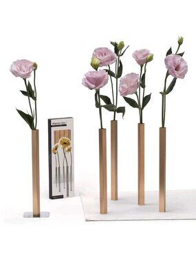 Peleg Design 5 Gold Aluminum Magnetic Vases In Box Bud Flower 24 cm 9.4" Tall